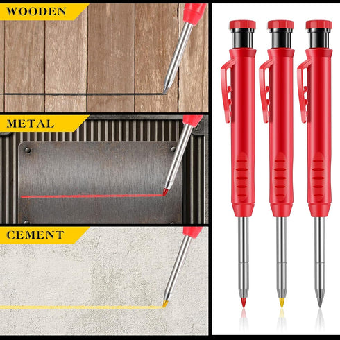 Outus Solid Carpenter Pencil for Construction and Refills with Built in Sharpener, Long Nosed Deep Hole Mechanical Pencil Marker Marking Tool for ...