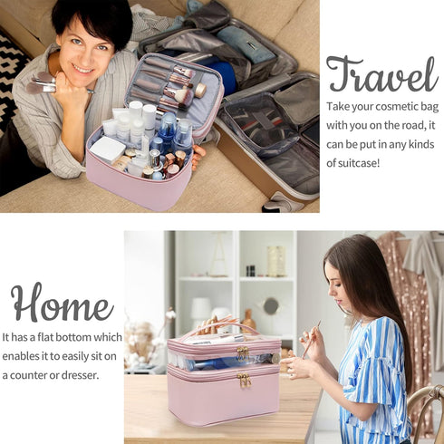 Makeup Bag,Leather Double Layer Large Organizer Bag,Travel Accessories Dorm Room Essentials Toiletry Bag for Women,Travel Essentials Cosmetic Bag ...