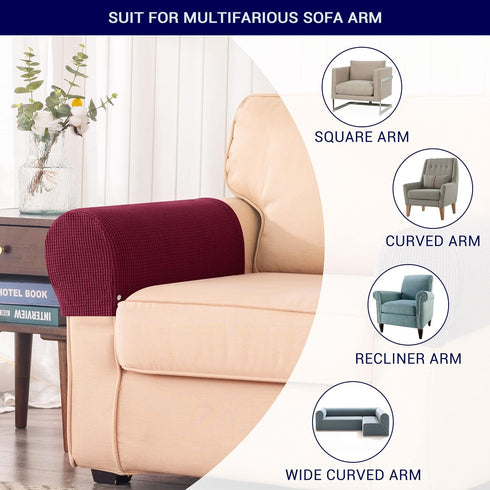 SUBRTEX Stretch Armrest Covers Spandex Arm Covers for Chairs Couch Sofa Armchair Slipcovers for Recliner Sofa with Twist Pins 2pcs (Wine)...