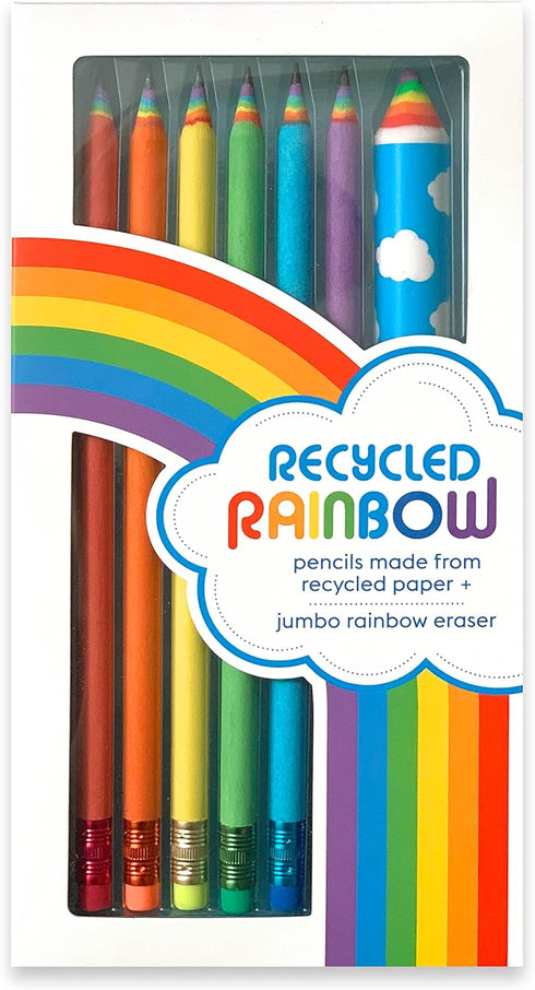 Recycled Rainbow Pencil Set of 6 + Jumbo Eraser...