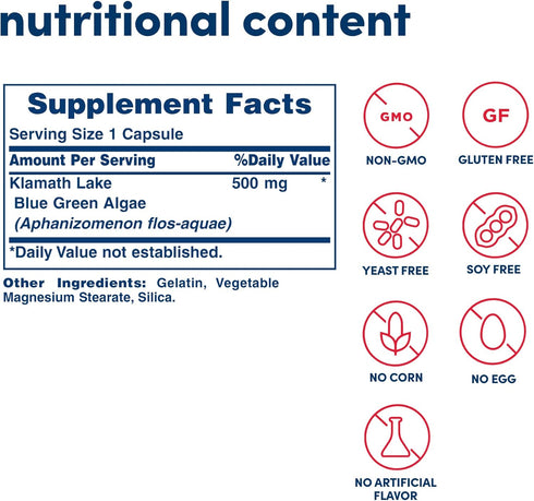 American Health Klamath Shores Blue Green Algae Capsules - Fresh Water Phytonutrient-Rich Algae Superfood Supplement - Pesticide-Free - 120 Total ...