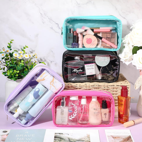 Hushee 4 Pcs Clear Nylon Makeup Bag for Women Christmas Gifts Preppy Cosmetic Bag PVC Travel Toiletry Bag Zipper Pouch Waterproof Storage Organize...