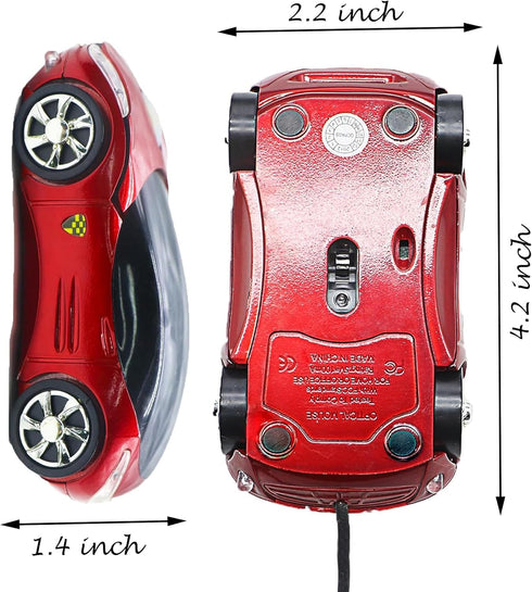 PCTC Cool Sport Car Shape USB Wired Optical Mouse for Laptop or Office Desktop,Ergonomic,1000DPI 2 Headlights 3 Buttons Office Home School Gift (R...