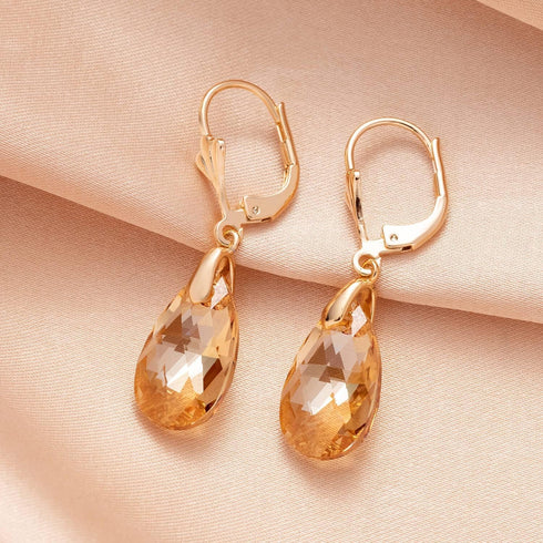 Austrian Crystal Teardrop Leverback Dangle Earrings for Women Fashion 14K Gold Plated Hypoallergenic Jewelry...