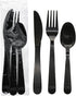 Party Essentials Individually Wrapped Black Plastic Cutlery Packets/Heavy Duty Silverware Kits, Fork/Spoon/Knife, 50 Sets...