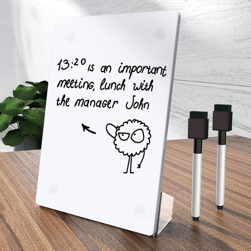 Acrylic White Board 8x6 Inches, Frameless Desktop Tablet Dry Erase Board with Flexible Magnetic Stand and Markers, Mini Whiteboard Desk Accessorie...