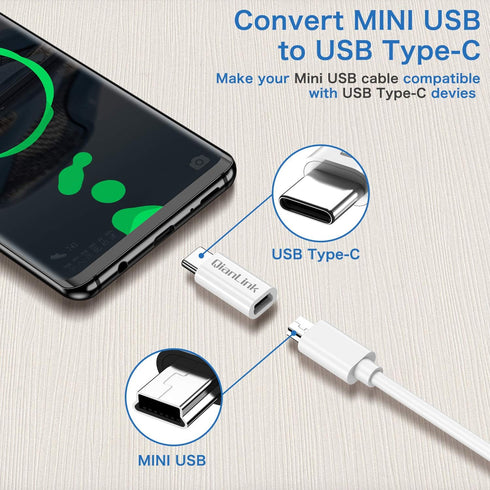 Mini USB to USB C Adapter, (2-Pack) Mini USB Female to USB C Male Convert Charging & Data Sync Compatible with Samsung Galaxy S10 S9 S8 Plus Note ...