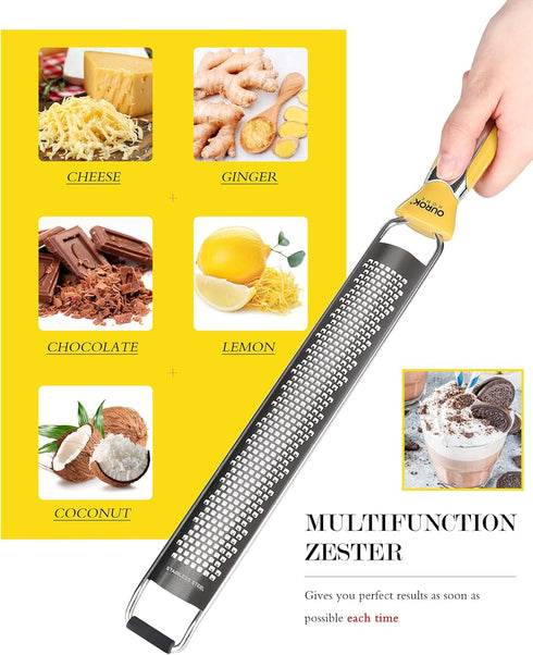 Ourokhome Kitchen Lemon Zester, Stainless Steel Hand Held Parmesan Cheese Grater for Ginger, Chocolate, Coconut, Lime, Nutmeg, Citrus, Fruit, Vege...