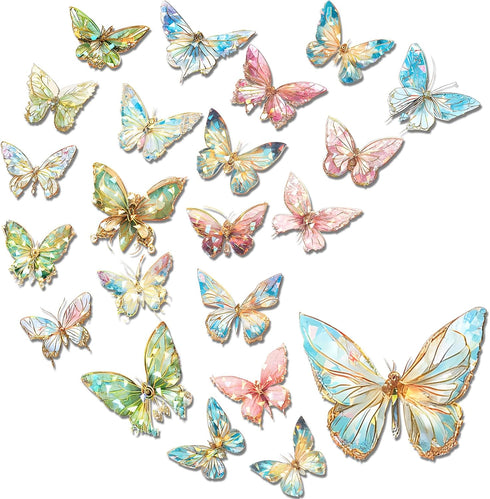 Kaluofan Butterfly Stickers, 80PCS Holographic Stickers Scrapbook Stickers, Waterproof Butterfly Glitter Stickers for Scrapbooking Supplies Journa...