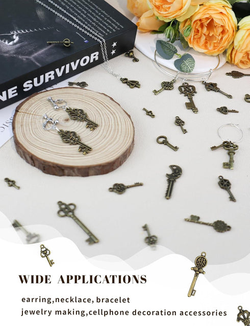JIALEEY Vintage Skeleton Keys, Wholesale Bulk Lots Mixed Set of 100 Antique Bronze Brass Skeleton Castle Dungeon Pirate Keys, 10.5oz/300g...