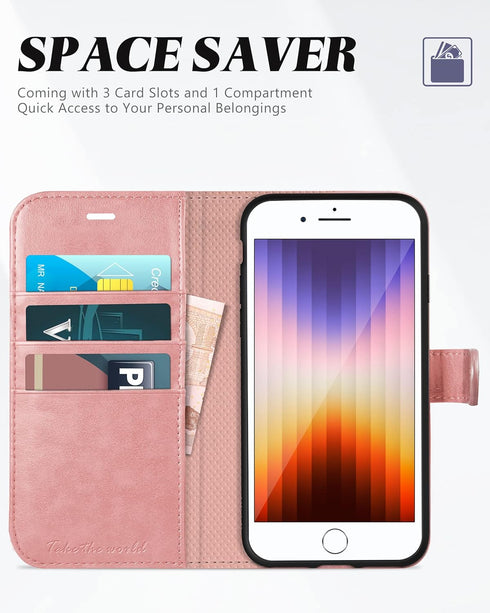 TUCCH Wallet Case for iPhone SE 2022/8/7/SE 2020, PU Leather Flip Folio With Card Slot, Stand Magnetic TPU Shockproof Inner Case Compatible With i...