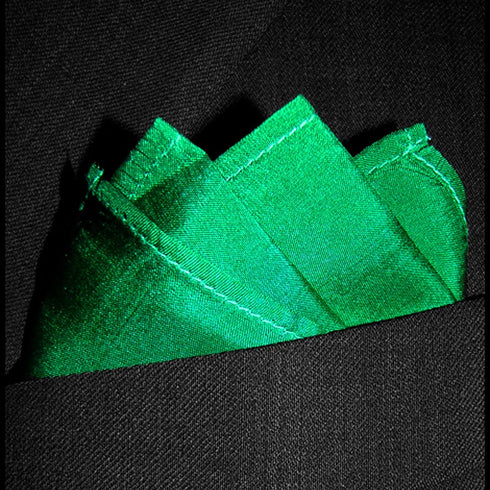 Fine Emerald Green 100% Silk Pocket Square Full-Sized 16"x16"...