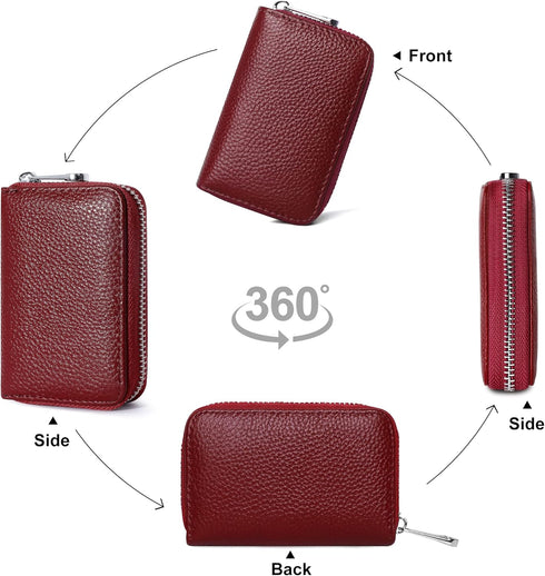 FEITH&FELLY Genuine Leather Credit Card Holder RFID Small Zipper Card Case Wallet for Women & Men...