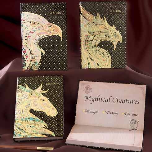 Elegent Hardcover Journal, 5"x7" Lined Notebook, Gilded Mosaic Dragon Art, 256 Deco Pages, Fantasy Journal Gift suitable as Personal Diary, Readin...