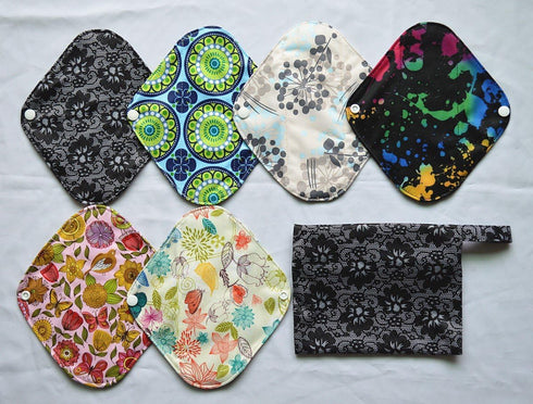 7pcs Set 1pc Mini Wet Bag +6pcs 8 Inch Cloth Mama Cloth/Menstrual Pads/Reusable Sanitary Pads/Panty Liners...
