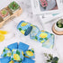 2 Rolls 20 Yards Blue Tile Lemon Wired Edge Ribbon Yellow Summer Fruit Flower Printed Fabric Ribbon for Baby Shower Birthday for Gift Wrapping Wre...