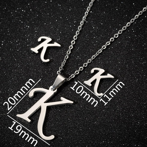 4 Pack Stainless Steel Initial Jewelry Sets for Women Silver Rings Bracelet Earrings Pendant Necklace Uppercase Choker Chain Ear Studs Jewelry Gif...