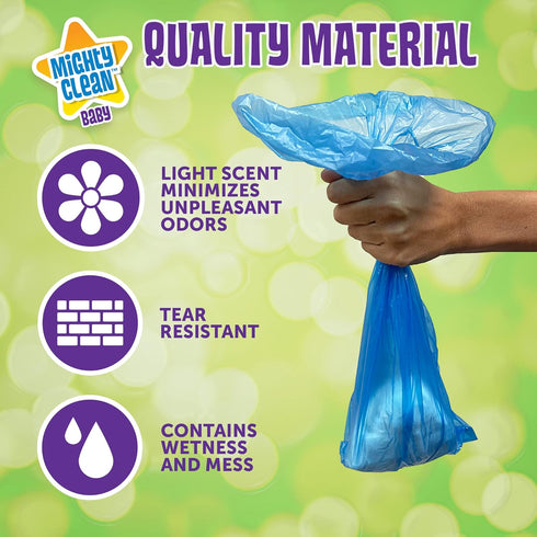 Mighty Clean Baby Disposable Diaper Bag Refill Rolls - Waste Sacks with Light Powder Scent - 72 Count...