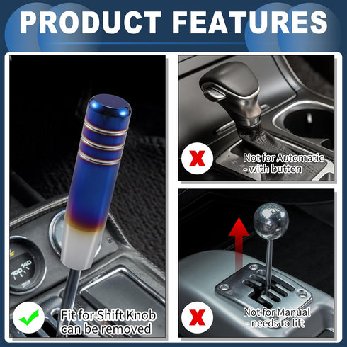 Cylinder Shift Knob, 13cm Universal for Automatic and Manual Vehicle Gear Shifter Knob with 3 Adapter Aluminum Alloy Burnt Blue, 1 Set...