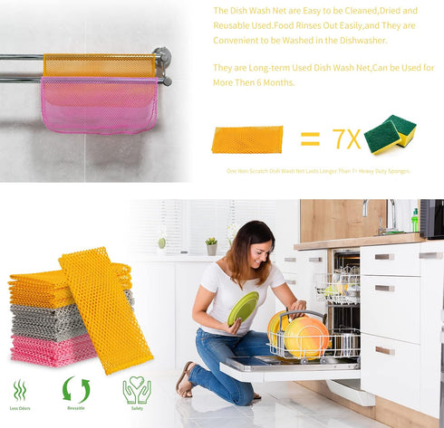 6Pcs Dish Wash Net,Innovative Mesh Cloth,Ultra Non-Scratch Dish Rags for Washing Dishes,100% No Odor/Quick Dry,Perfect Scrubber,Dish Sponges for W...
