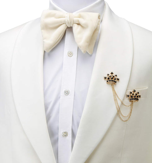 Knighthood Brooch Pin Black Stone With Golden Crown Crystal Chain Brooch Suit Stud Lapel Pin...