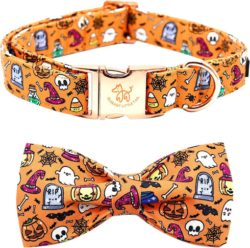 Elegant little tail Dog Collar, Fall Dog Collar Pumpkin Holiday Pet Collar Dog Halloween Dog Bow Collar Pet Durable Adjustable Girl Boy Dog Collar...