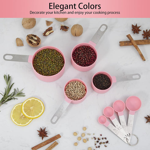 Measuring Cups and Spoons Set of Huygens Kitchen Gadgets 10 Pieces, Stackable Stainless Steel Handle Measuring Cups for Measuring Dry and Liquid I...