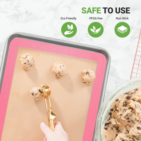 Nutrichef Silicone Baking Mats - 2 Non-stick Food-Grade Reusable Silicone Mats - Perfect for Half Baking Pans 16.5 x 11.6 IN - Oven-Safe Up to 480...