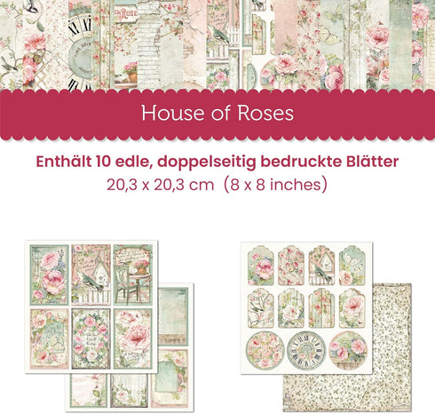 STAMPERIA INTERNATIONAL, KFT Scrapbooks Paper Pad 8X8 10PK HOUSE ROSE, 20.3 x 20.3 (8'' x 8''), Multicoloured...