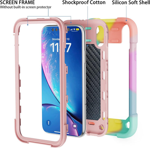 for iPhone XR Case 6.1 Inch with Ring Stand, with 2 Pack Glass Screen Protector,Heavy-Duty Shockproof Rugged Military Grade Cover with Magnetic Ca...