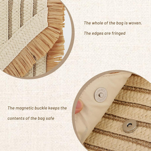 Straw Clutch Purse for Women Envelope Beach Bag with Fringe Trim Summer Woven Clutch Handbag...