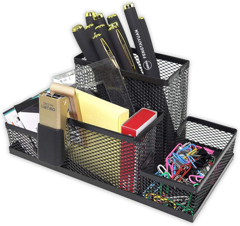 Fengtaiyuan T02 Black-Plus, Big Black Metal Wire Mesh Pencil Holder, Desktop Organizer...