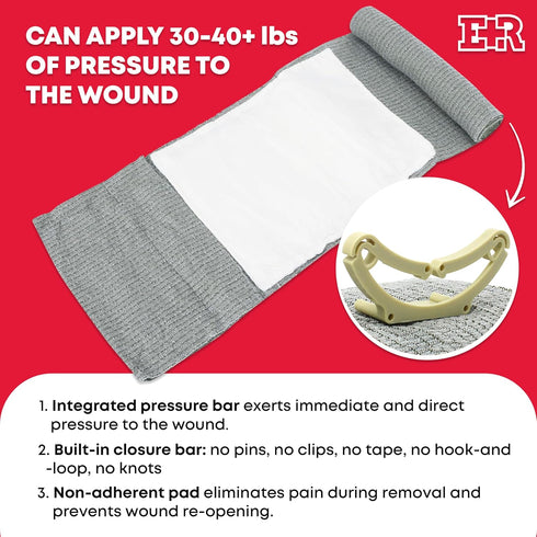 Ever Ready First Aid Israeli Battle Dressing Compression Bandage, 6", Black...
