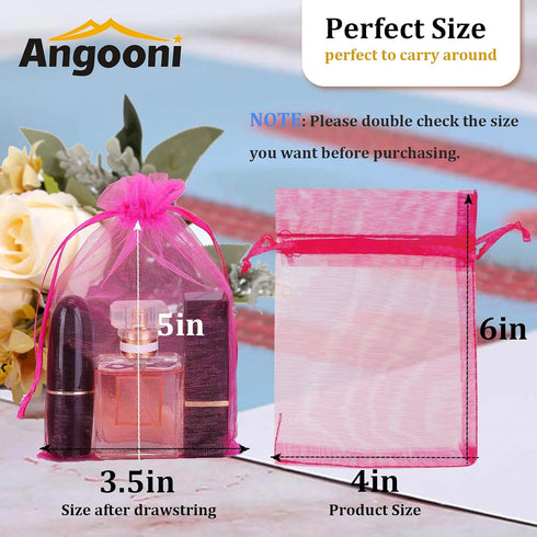 100PCS 4x6 Inches Organza Gift Drawstring Bags Pouch for Jewelry Party Wedding Favor Party Festival Bags (Hot Pink)...
