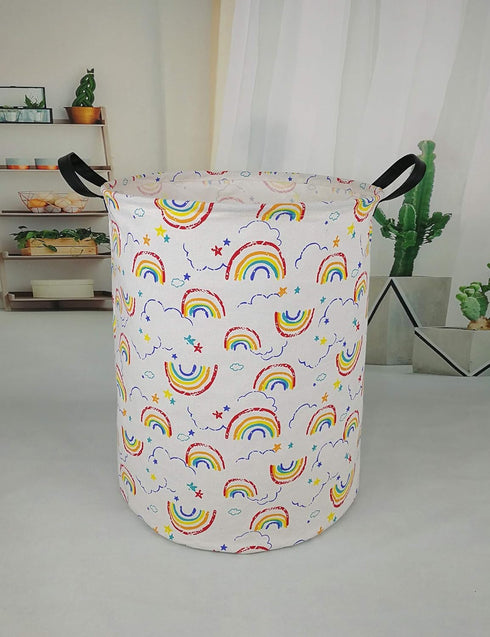 19.7 Inches Large Laundry Basket Waterproof Round Cotton Linen Collapsible Storage bin with Handles for Hamper Kids Room,Toy Storage (Rainbow)...