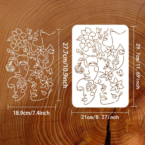 FINGERINSPIRE Abstract Floral Female Faces Stencil 11.7x8.3inch Reusable Women Face Stencil Flowers Women Pattern Decoration Stencil for Painting ...