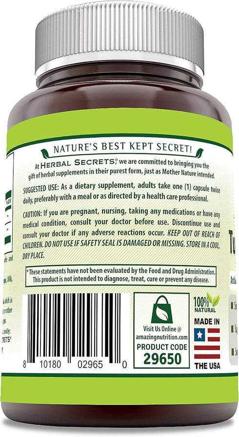 Herbal Secrets Turmeric & Ginger 500 Mg Veggie Capsules Supplement | Non-GMO | Gluten Free | Made in USA (1 Pack, 180 Count)...