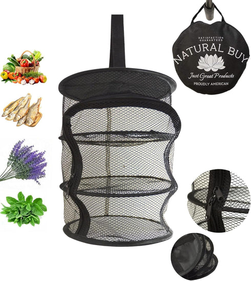 9 Inch 3 Level MICRO Hanging Dry Net Indoor/Closet Drying Rack for Herbs, Organizer, Freshner - Black Mash Screen with Top-to-Bottom Zipper - Apar...