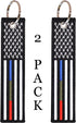 Thin Blue Green Red Line American Flag Keychain Tag with Key Ring & Carabiner 2-Pack - Police, Military, Firefighters...