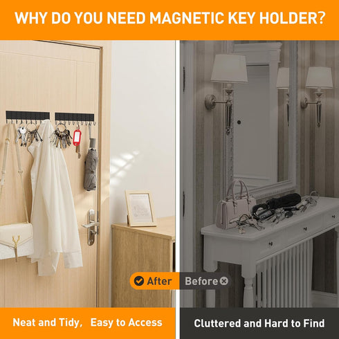 Magnetic Key Holder For Fridge With 10 Hooks, Magnetic Utensil Holder For Wall, Strong Magnetic Key Hanger Hooks Organizer, Magnent Key Rack For K...