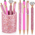 Sabary 8 Pcs Ballpoint Pens with Pen Holder for Desk Metal Crystal Diamond Pen Glitter Pencil Holder Fancy Pens Black Ink Bling Desk Organizer for...
