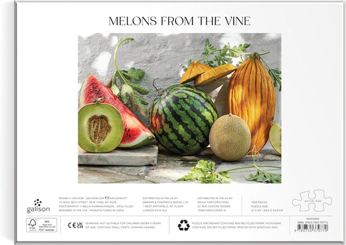 Galison Melons from The Vine – Bella Karragiannidis 1000 Piece Puzzle Featuring A Mediterranean Still Life of Summer Melons...