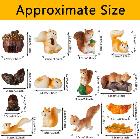 Maitys 14 Pieces Miniature Squirrel Figurine Mini Garden Accessories Tiny Resin Squirrel Toys Fairy Plastic Miniature Things Fall Figurines for Ou...