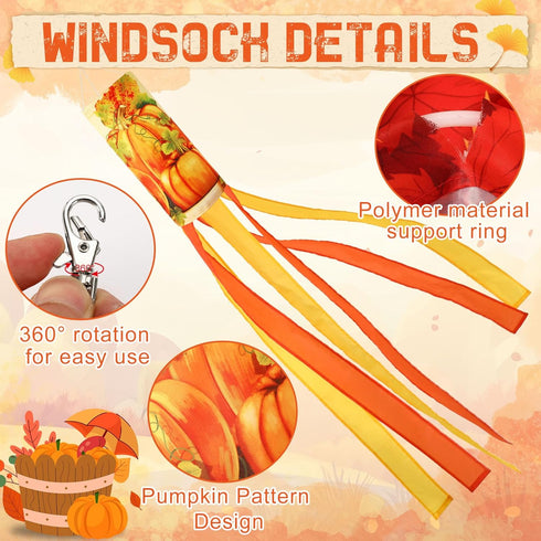 NOVWANG 2 Pieces 40 Inch Fall Windsocks?Pumpkin Maple Leaf Wind Socks for Outside Decor Hanging Flag for Home Garden Yard Wall Balcony Decoration...