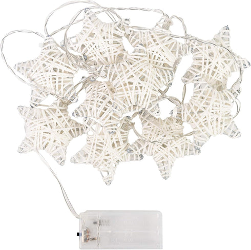 6 ft 10 LED Metal Rattan Style Star String Fairy Lights Garland, Battery Operated, Wedding Holiday Christmas Tree, Valentine Kid’s Room Bedroom De...