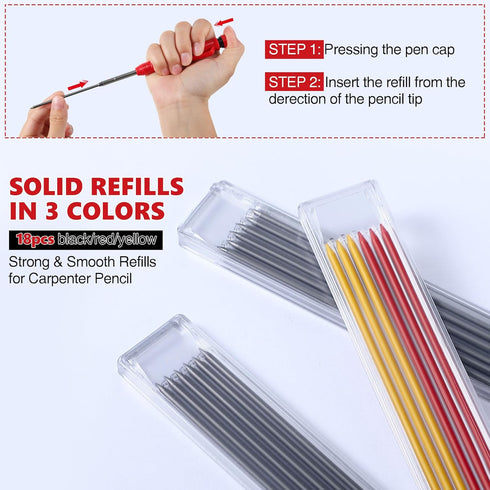 Hiboom 2 Pcs Carpenter Mechanical Pencils Marker with 18 Pcs Refills Construction Woodworking Marking Pens with Built in Sharpener and Protective ...