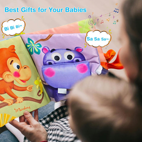 Baby Books Toys 6-12 Months - Baby Musical Toys Newborn Montessori Toys for Babies - Soft 3D Activity Cloth Tummy Time Book - Infant Early Develop...