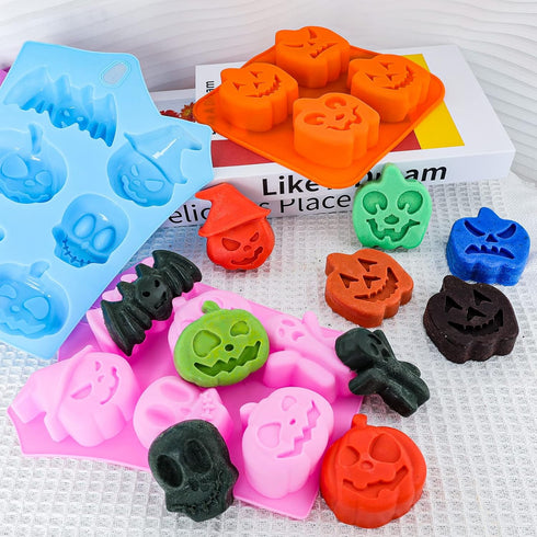 Pumpkin Silicone Mold Halloween Cake Mold 5 PIECE Chocolate Molds Silicone with Ghost Pumpkin Bat & Witch Hat Cookie Molds for Candy Gummy Jello I...