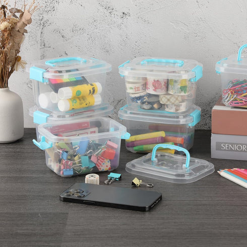 BTSKY 8 Pack Small Clear Plastic Storage Containers-4.5x3.3x2.7 Inch, Portable Mini Storage Box with Lid & Handle Multipurpose Craft Storage Conta...