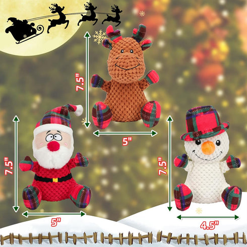 Rypet 3 Pack Dog Christmas Toys Pet Stuffed Plush Toys Interactive Durable Dogs Chew Toys for Medium Small Dogs...